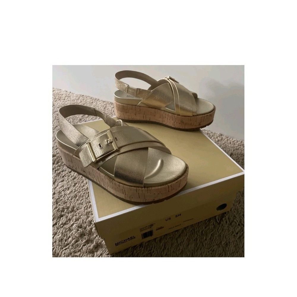 Michael Kors Women's SIZE 5M Easton Tumbled Leather Luggage Sandal NEW - Picture 3 of 3